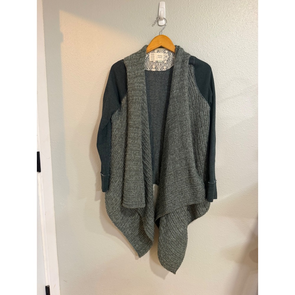 Anthro Saturday Sunday Cardigan Women Lg Waterfall Open Front Mixed Media Lace